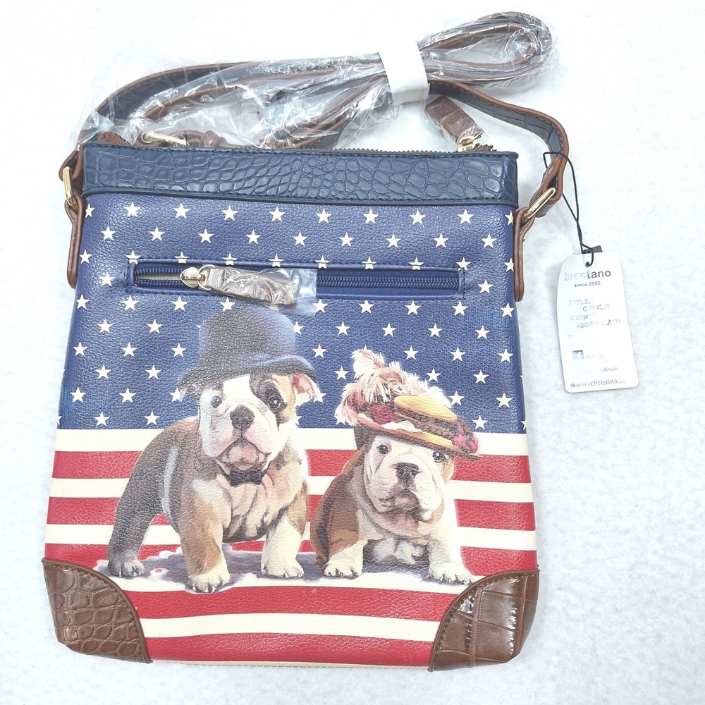 Brentano Crossbody Bag Womens Small Abbie & Buddy Bulldog American Flag CJ11258